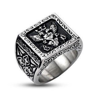 Steel Empire Signet - Royal Design Black and Stainless Steel Comfort Fit Ring