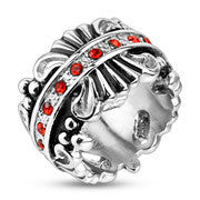 Royalty in Red - FINAL SALE Royal Crown Design Stainless Steel Comfort-Fit Ring with Red CZ Center Band
