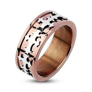 Cardinale Ring - FINAL SALE Stainless Steel Anodized Copper Color with Celtic Crosses Center Ring