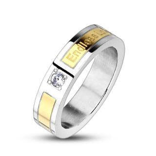 My Endless Love - FINAL SALE White Cubic Zirconia Gold Silver Stainless Steel Engraved Endless Love Anniversary Band