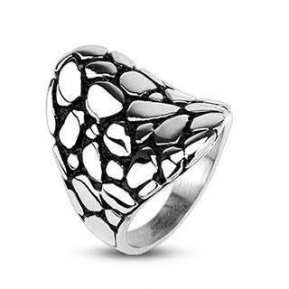 Giraffe - Giraffe Patterned Black and Stainless Steel Wild Style Ring