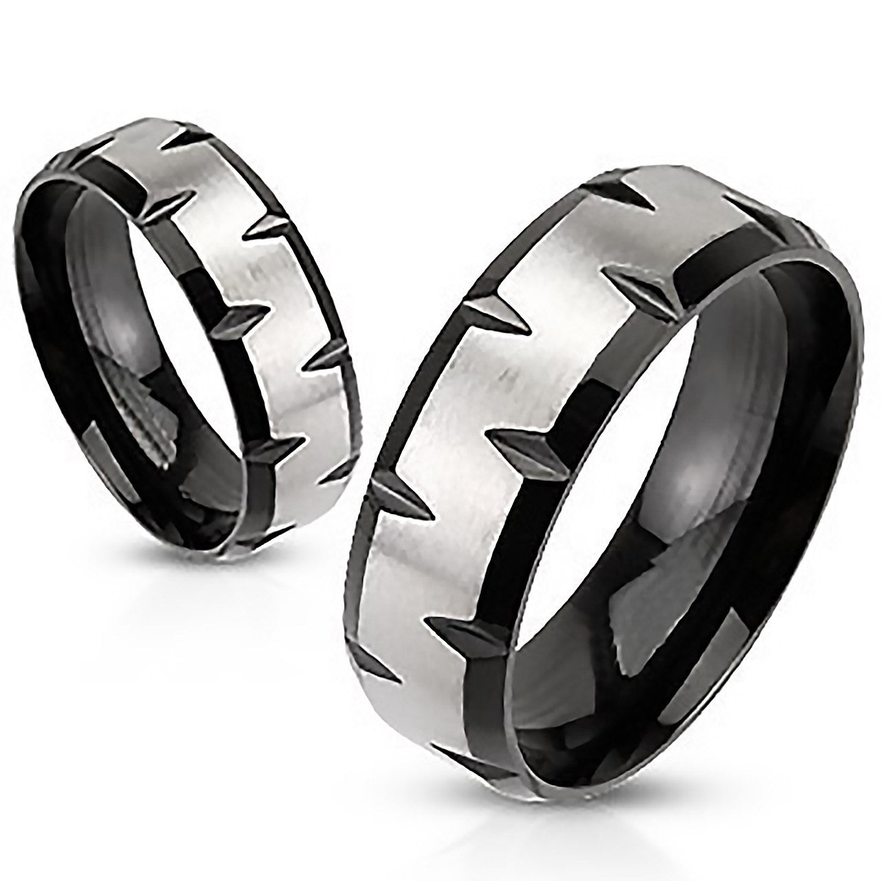 Black Magma - FINAL SALE Modern Black and Stainless Steel Ring with Faceted Edges
