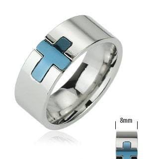True Blue Cross - FINAL SALE Faith blue IP cross silver stainless steel men’s ring LIMITED SUPPLY