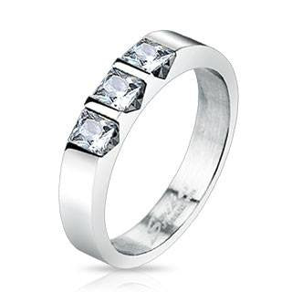 Trio Band - Square CZ Stone Trio Stainless Steel Band Ring