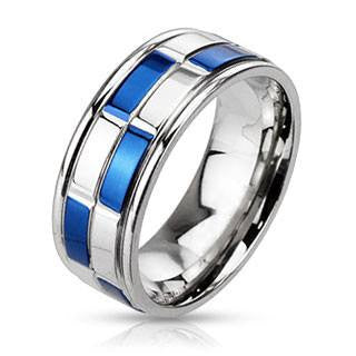 Checkmate - FINAL SALE High Shine Blue and Silver Stainless Steel Two Tone Checkered Pattern Band