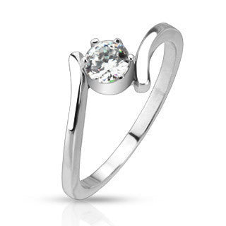 Cherish - FINAL SALE Twirl Design Stainless Steel with Round Cut Solitaire Cubic Zirconia Engagement Ring