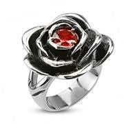 Everlasting Rose - FINAL SALE Nature Inspired Rose Design Filled with Red Cubic Zirconia Stainless Steel Comfort-Fit Ring