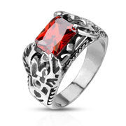 Gabriel - Artistic Design Stainless Steel Red Gem Comfort-Fit Ring