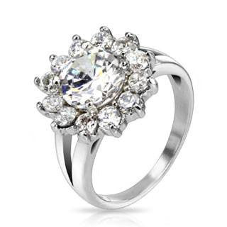 Sparkle Blossom - FINAL SALE Cubic Zirconia's Flower Design Stainless Steel Engagement Ring