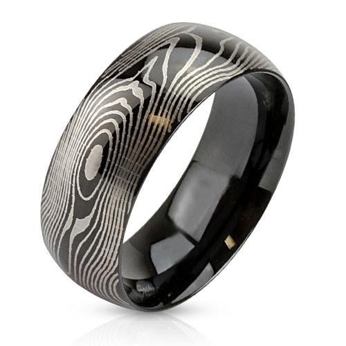 Prints Charming - FINAL SALE Black IP stainless steel etched finger print design men's ring