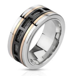 Spin Master - FINAL SALE Tri tone Stainless Steel Center Comfort Fit Ring
