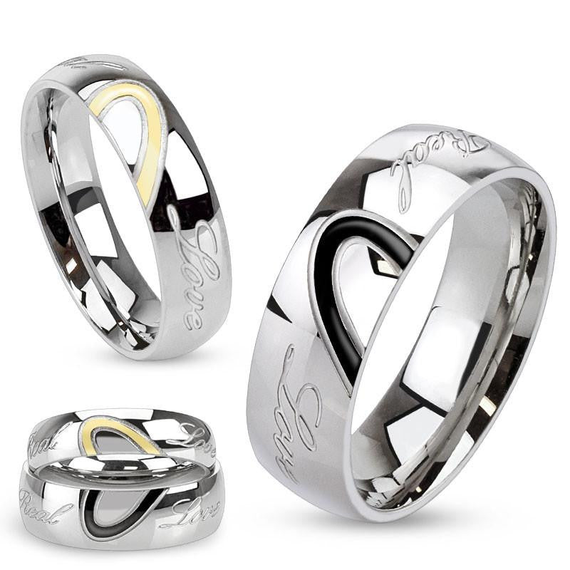 Real Love - Polished engraved stainless steel ring with half heart