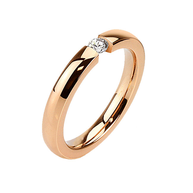 Falling In Love - Women's CZ Rose Gold IP Stainless Steel Ring