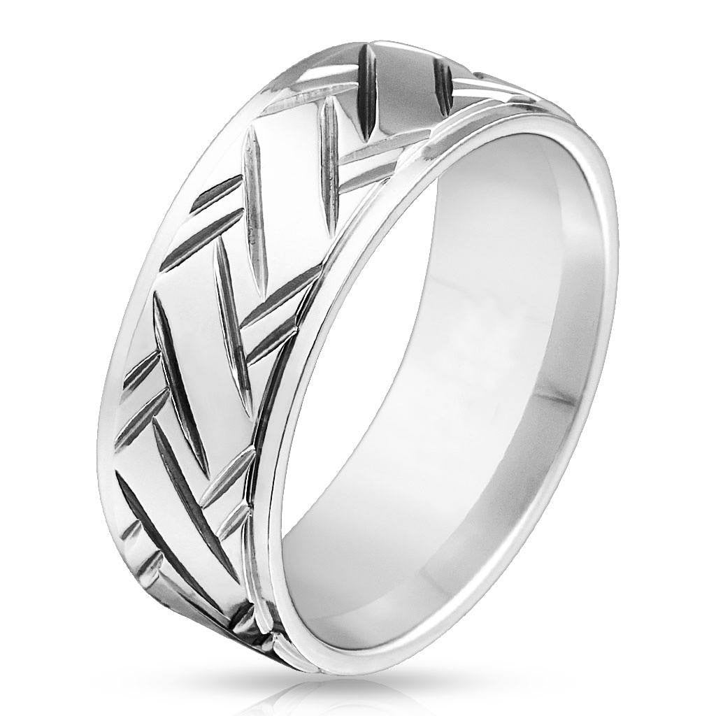 Hatchet - FINAL SALE Cross hatched diamond cut stepped edge stainless steel men’s ring