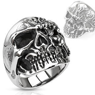 Diabolical – FINAL SALE Two faced melted skull black oxidized stainless steel men’s ring