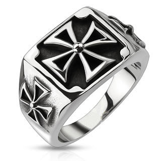 Triple Iron Cross - FINAL SALE Three iron cross black oxidized stainless steel men’s signet ring