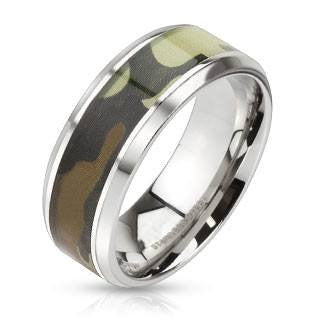 Camo Connection - FINAL SALE Camouflage inlaid beveled edge stainless steel ring