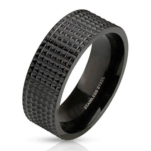 Stud - FINAL SALE Carved studded design black IP stainless steel ring