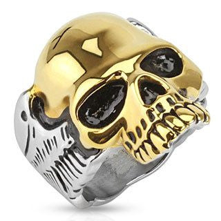 Guardian - FINAL SALE Two tone gold IP and silver stainless steel half skull with wings men’s ring