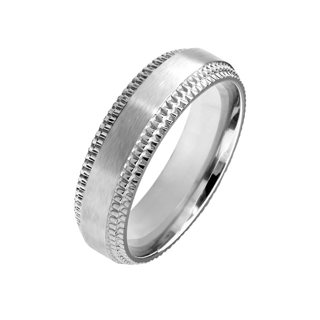 Titanium Bond - Unisex Brushed Titanium Ring With Chiseled Step Edge Detail