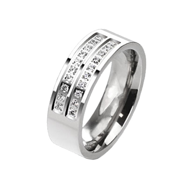 Men's Double Centered CZ Titanium Ring