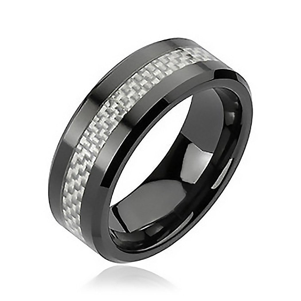 Black Tie Affair - FINAL SALE High Temperature Fired Silver and Black Ceramic Comfort Fit Band