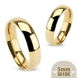 Devotion - FINAL SALE Stainless Steel Gold Ion-Plated 5mm Wide Polished Traditional Wedding Band Ring