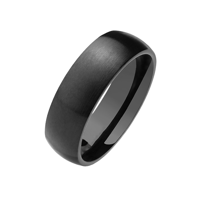 Into the Night - Black PVD Stainless Steel Ring with Polished Sides and Matte Finish
