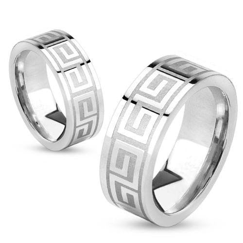 Steel Union - FINAL SALE Strong Design and Stainless Steel Greek Key Eternity Maze Etched Couples Ring