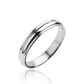 Simple Perfection - Polished grooved silver stainless steel his and hers ring