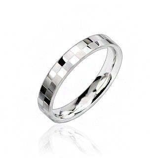 Mirror Ball - FINAL SALE Polished silver stainless steel square checkerboard ring