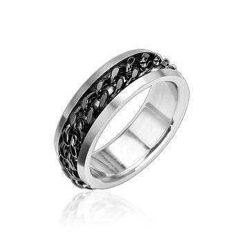 Optimum Black - FINAL SALE Solid Chain Of Black Twisted Steel Stainless Steel Chained Ring