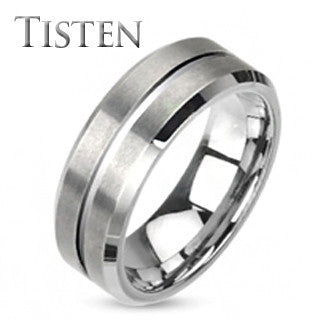 Energy Silver – Brushed silver Tisten center groove bevelled edge men’s ring