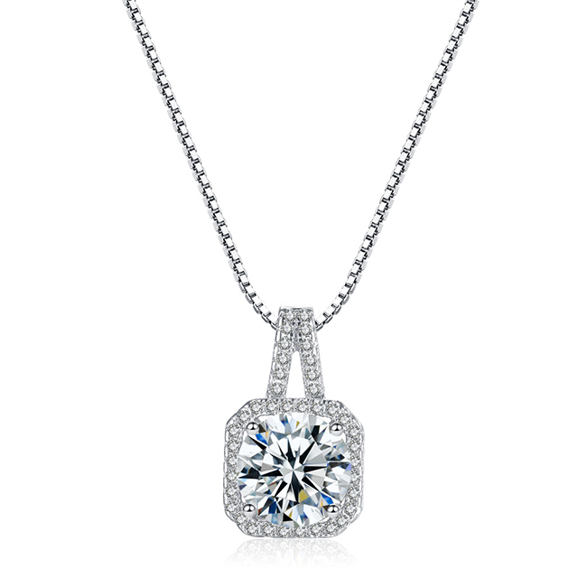 Radiant Halo Pendant Necklace - Women's Rhodium Plated Brass and CZ Pendant Necklace