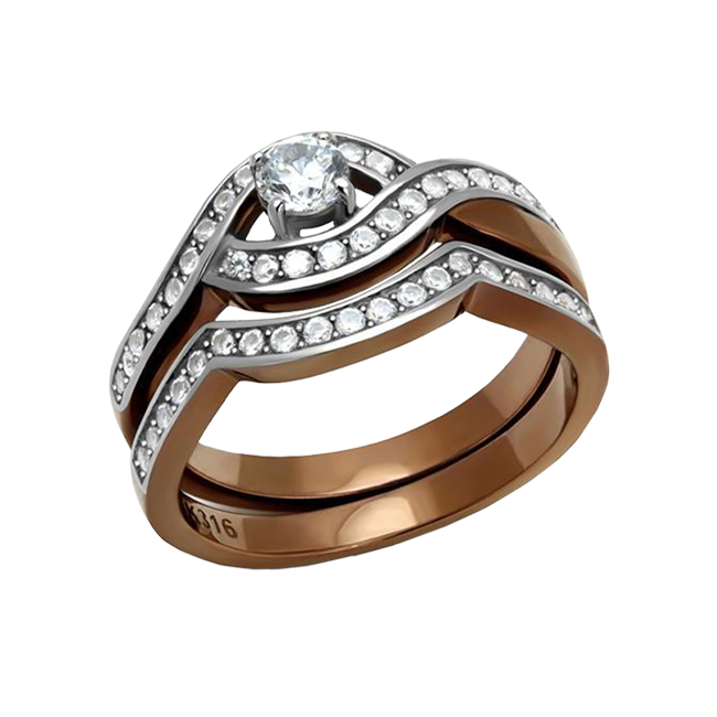 Reina - An Irresistable Chocolate IP Stainless Steel AAA Grade Clear CZ Wedding Set