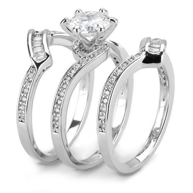Renée - Women's Art Deco Stacking AAA Grade Clear CZ Stainless Steel Ring Set