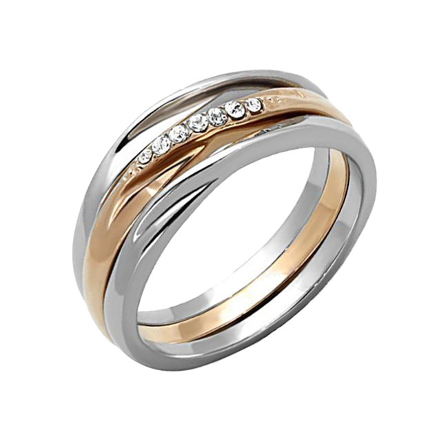 Rosalynn - Women's Stainless Steel Rose Gold IP Ring with Top Grade Crystal Clear Rhinestones