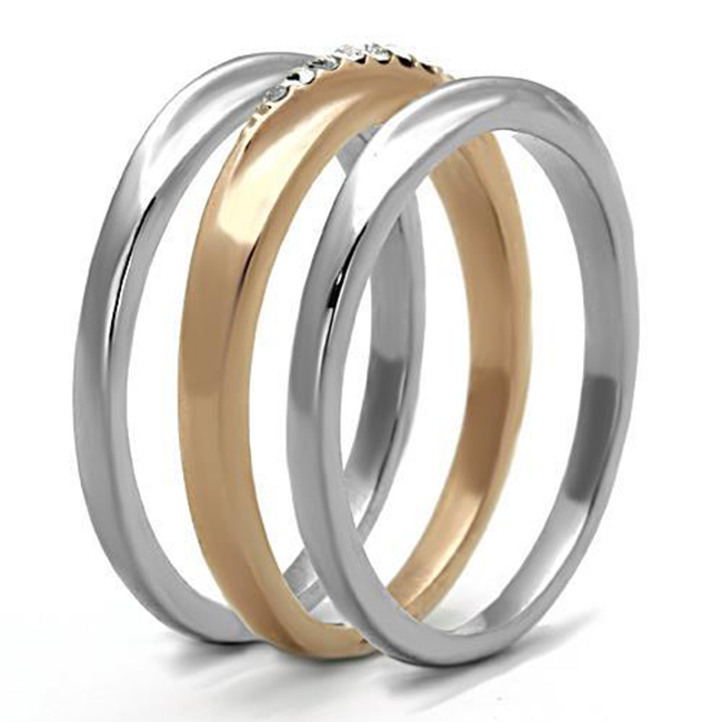 Rosalynn - Women's Stainless Steel Rose Gold IP Ring with Top Grade Crystal Clear Rhinestones