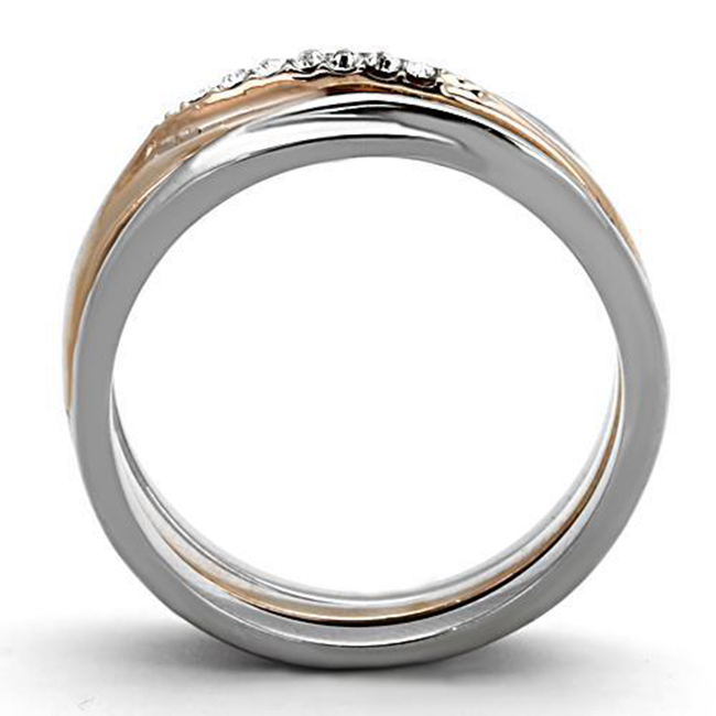 Rosalynn - Women's Stainless Steel Rose Gold IP Ring with Top Grade Crystal Clear Rhinestones