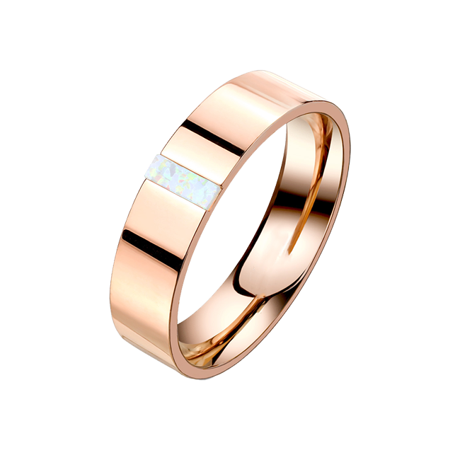 Women's Rose Gold Stainless Steel Ring with Opal Stone