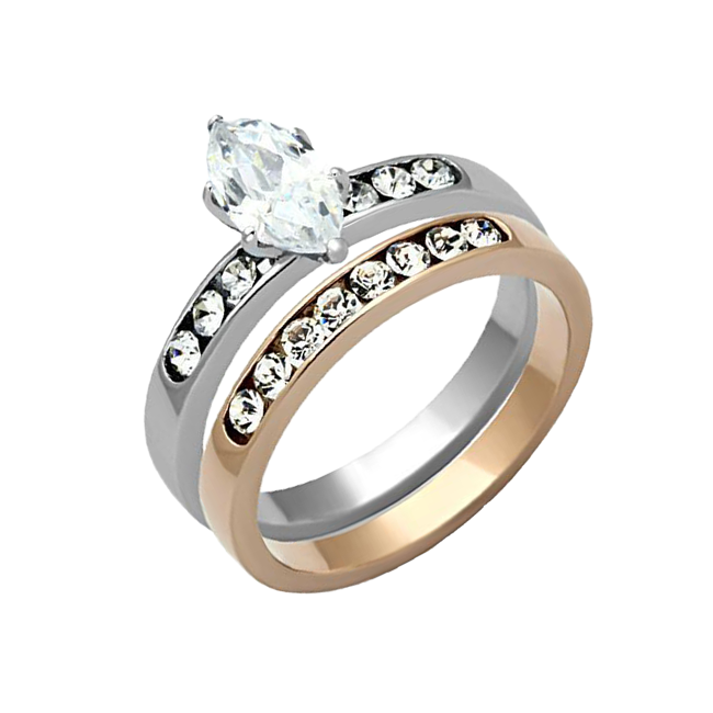 Rose Marquise - Women's Rose Gold IP Stainless Steel Ring with AAA Grade Clear CZ Stones