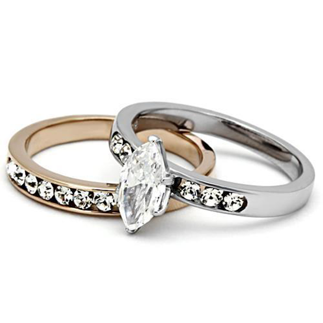 Rose Marquise - Women's Rose Gold IP Stainless Steel Ring with AAA Grade Clear CZ Stones
