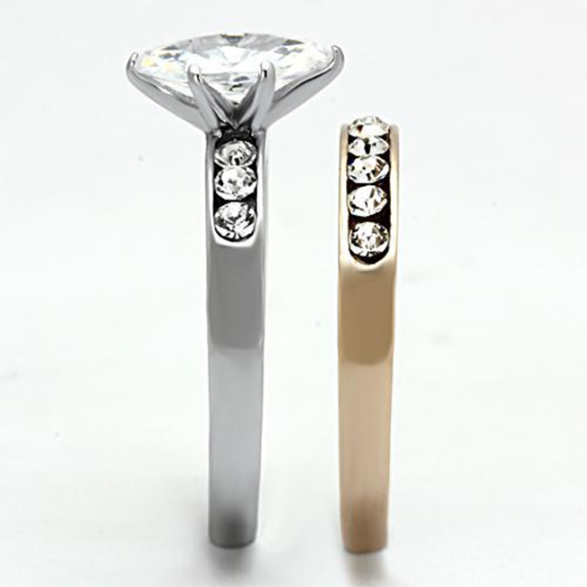 Rose Marquise - Women's Rose Gold IP Stainless Steel Ring with AAA Grade Clear CZ Stones
