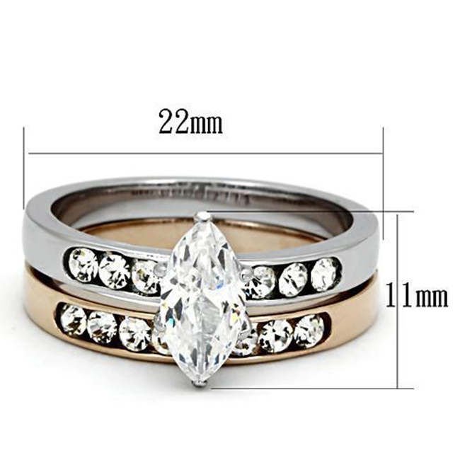 Rose Marquise - Women's Rose Gold IP Stainless Steel Ring with AAA Grade Clear CZ Stones