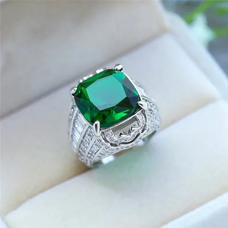 Emerald Ruler - Stainless Steel Men's Emerald Ring