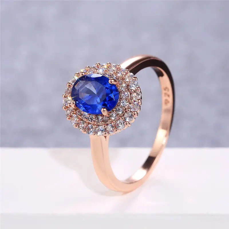Sea Blue Milena - Women's Round Sea Blue CZ Solitaire Stainless Steel Engagement Ring