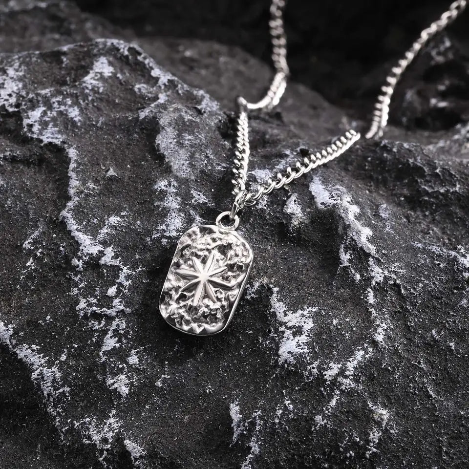 Holy Trinity Necklace - Stainless Steel with Gold Plated Transfiguration Cross Dog Tag Pendant with 24 Inch Steel Wheat Chain