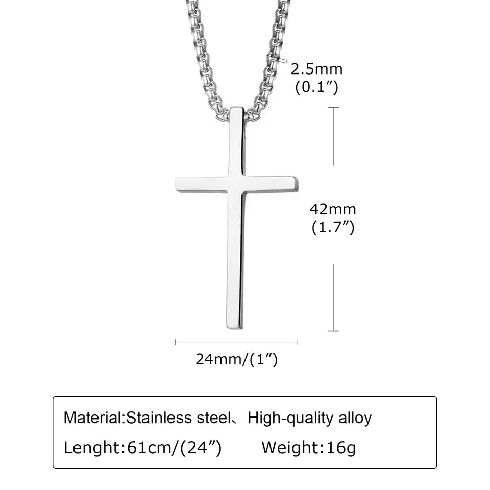 Spearman's Cross - Men's High Polished Stainless Steel Cross Necklace