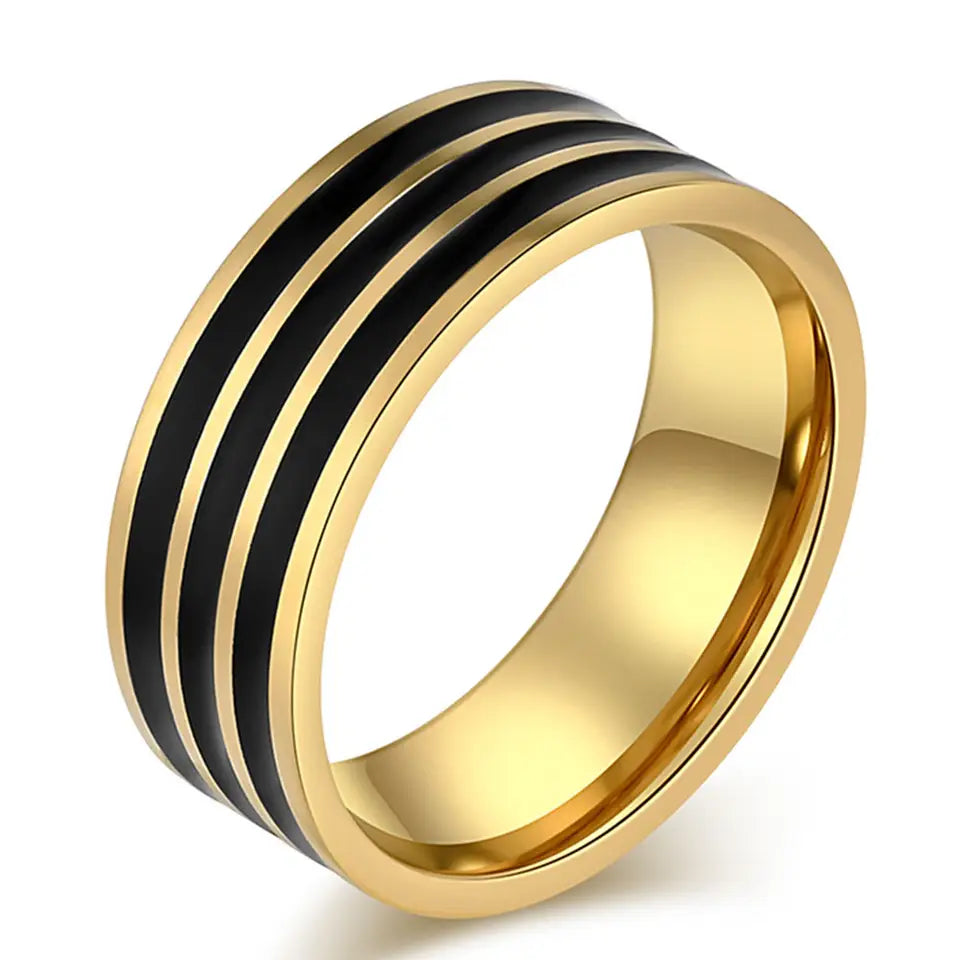 Thy Kingdom Come Rose - Lord's Prayer inscribed rose gold IP bevelled edge stainless steel his and hers ring