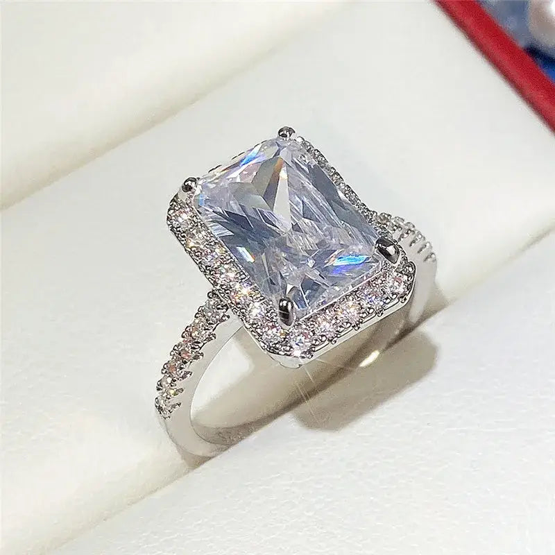 Stormy Skies - Stainless Steel Square Stone and Grooved Detail Ring